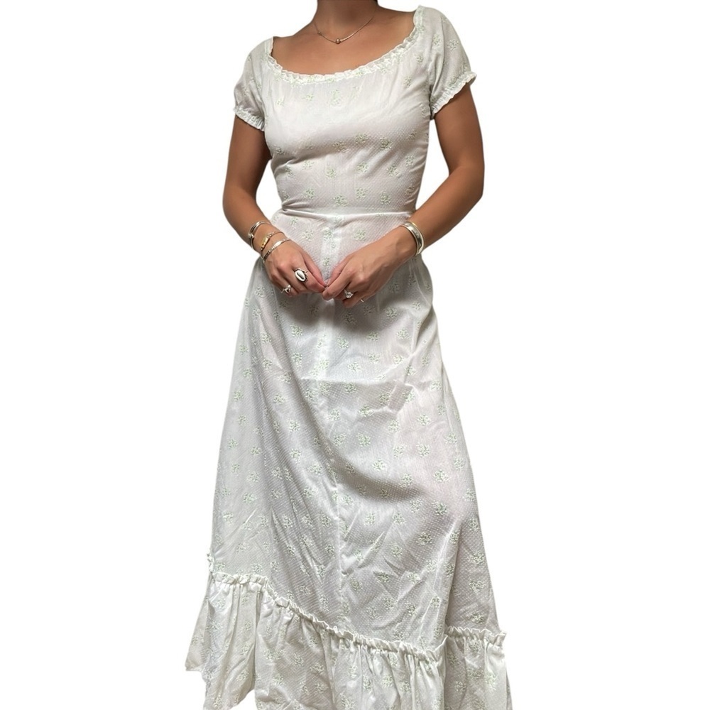 Vintage 60’s/70's Prairie White Cottagecore Short Sleeve Ruffle Maxi Dress XS/S
